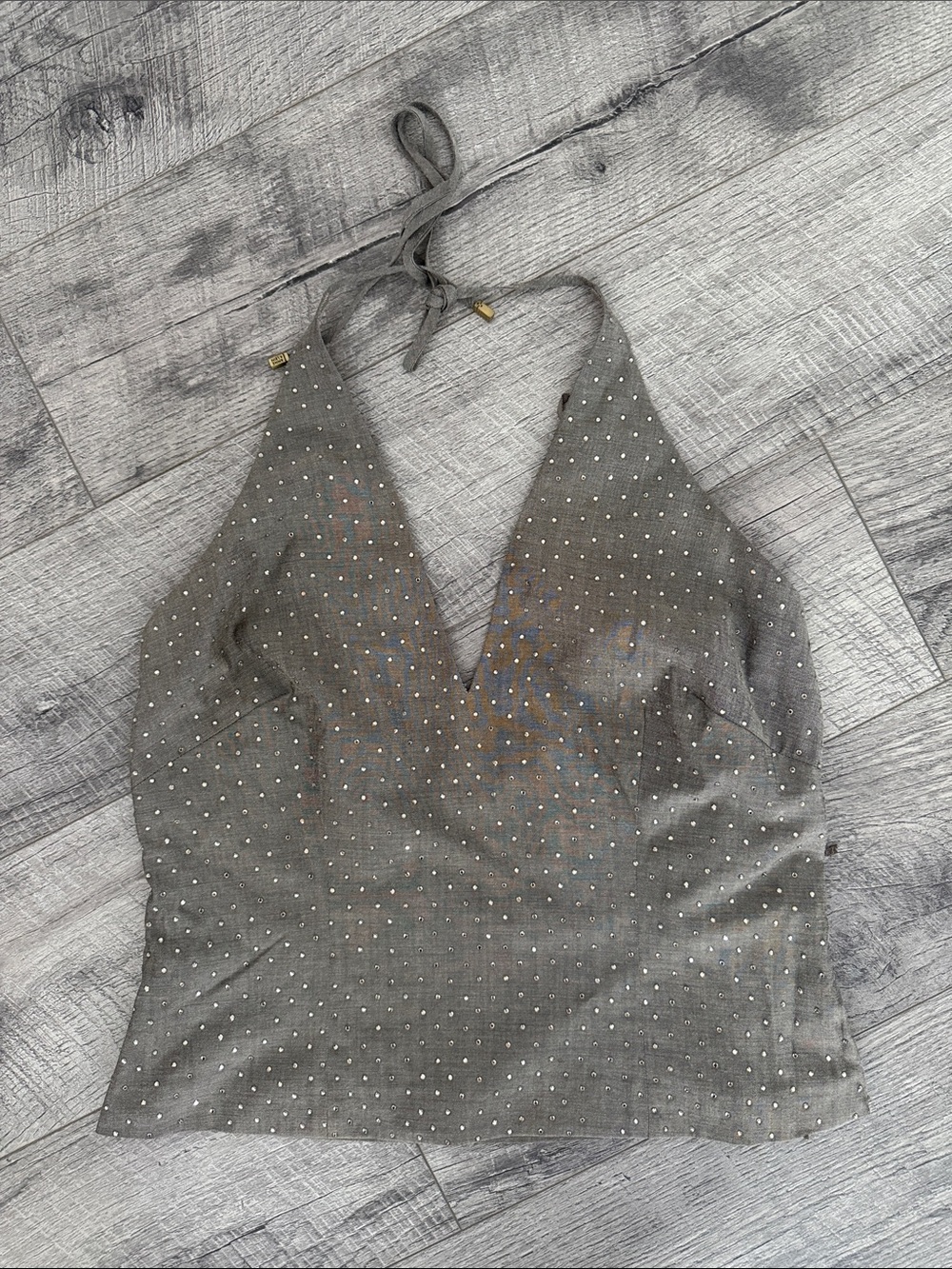 Anne Klein Silver-Tone Studded Halter Crop Top sz 8